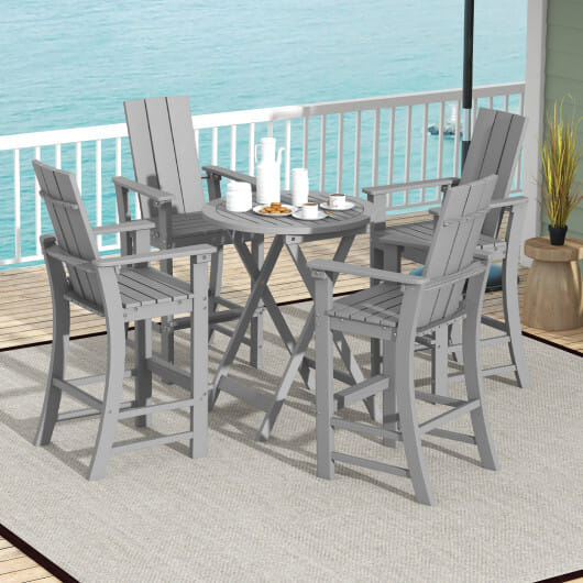 Tall Adirondack Chair Outdoor Bar Stool with Ergonomic Backrest for Backyard-Gray - Color: Gray
