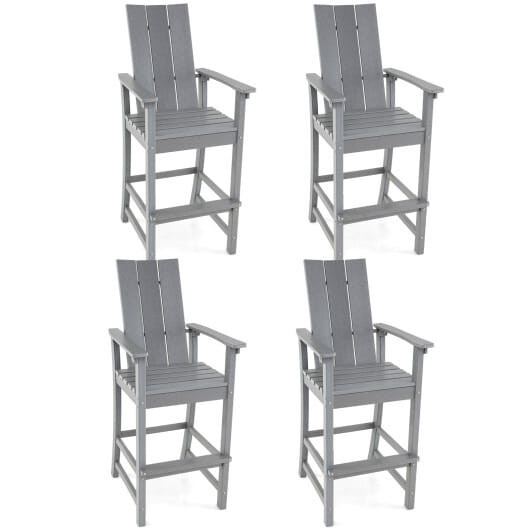 Tall Adirondack Chair Outdoor Bar Stool with Ergonomic Backrest for Backyard-Gray - Color: Gray