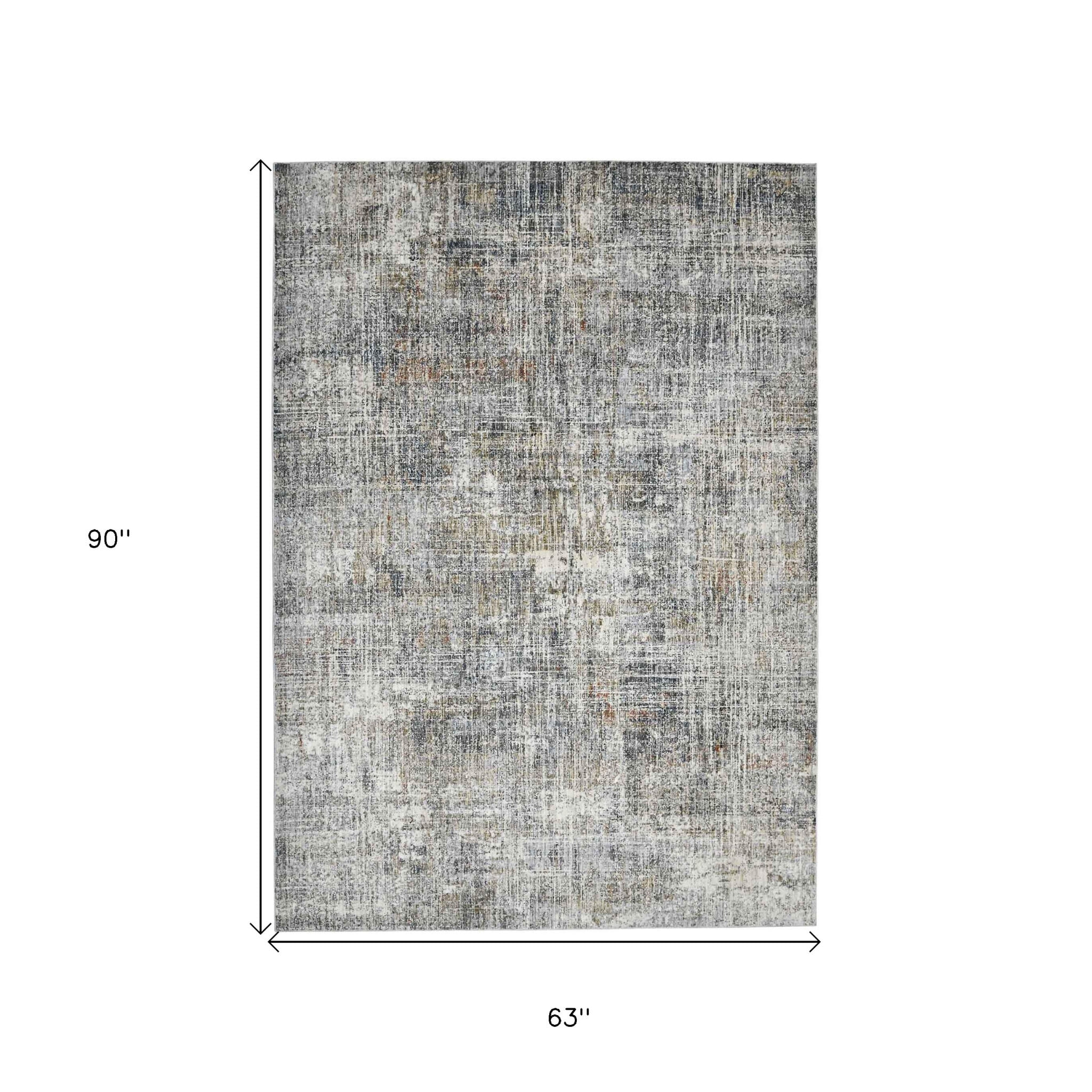 5' X 8' Ivory Navy and Gray Abstract Power Loom Area Rug