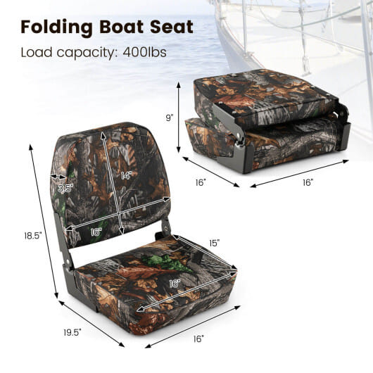 2-Piece Folding Boat Seat Set with Sponge Padding-Camouflage - Color: Camouflage