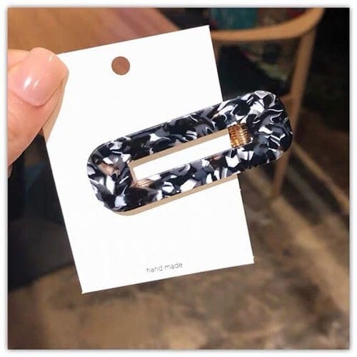 Korean Fashion Marble Texture Bar Shape Hair Barrette - Black