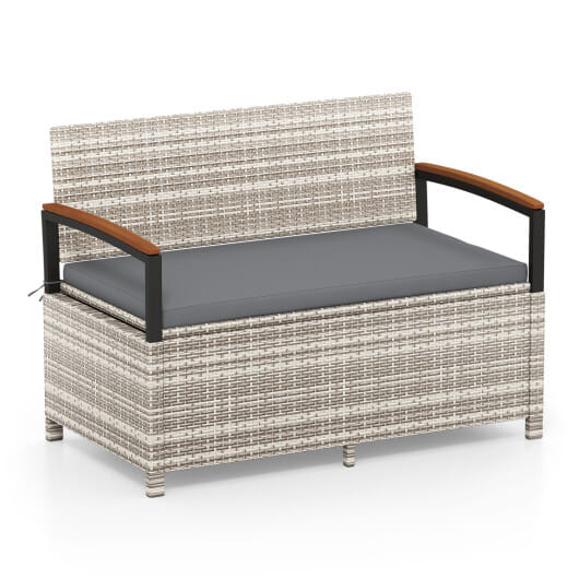 Outdoor Storage Bench Deck Box Patio Furniture with Cushion-Gray - Color: Gray