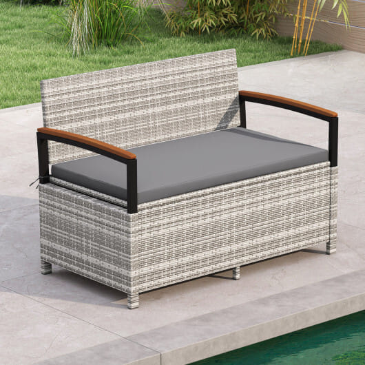 Outdoor Storage Bench Deck Box Patio Furniture with Cushion-Gray - Color: Gray