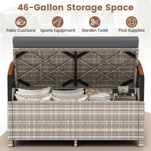 Outdoor Storage Bench Deck Box Patio Furniture with Cushion-Gray - Color: Gray
