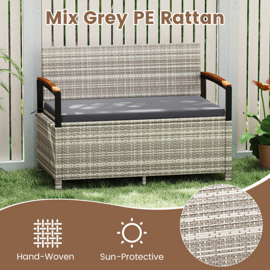 Outdoor Storage Bench Deck Box Patio Furniture with Cushion-Gray - Color: Gray