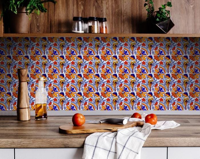 6" X 6" Orange Red And Blue Peel And Stick Removable Tiles