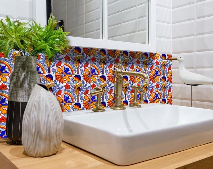 6" X 6" Orange Red And Blue Peel And Stick Removable Tiles