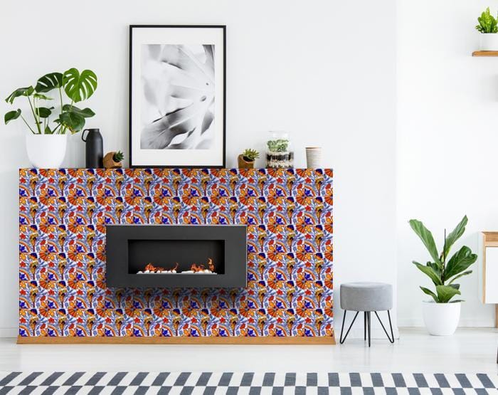 6" X 6" Orange Red And Blue Peel And Stick Removable Tiles