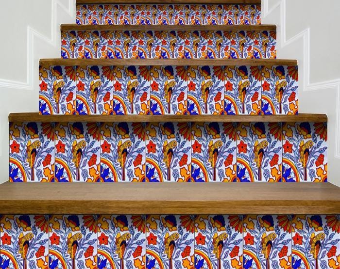 6" X 6" Orange Red And Blue Peel And Stick Removable Tiles