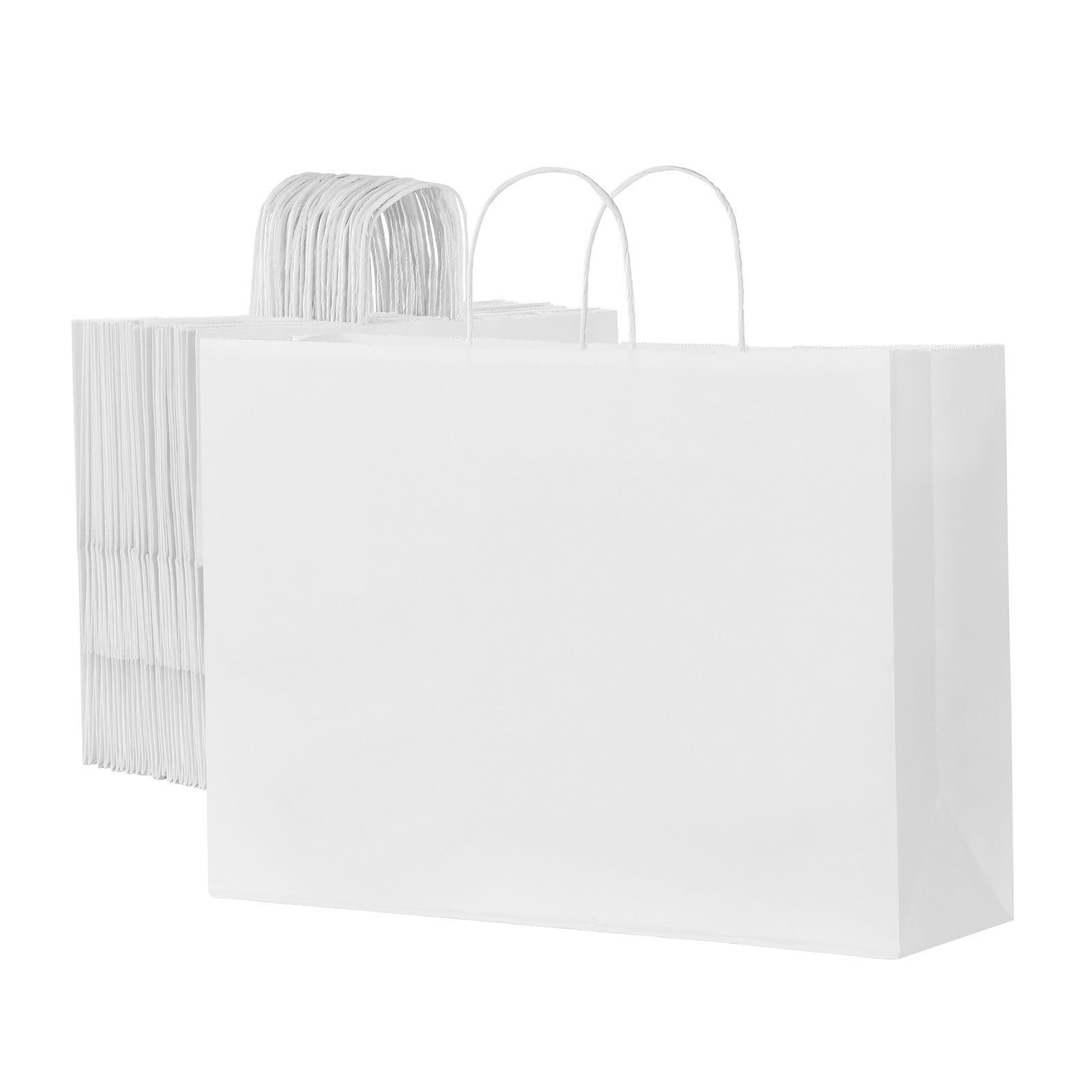 Kraft Paper Bags with Handles, 50Pcs 16 x 6 x 12 in, Large Paper Grocery Bags, Reusable & Recycled Take-Out Sacks, Plain Party Bag Bulk for Birthday, Wedding, Business, Goody, White