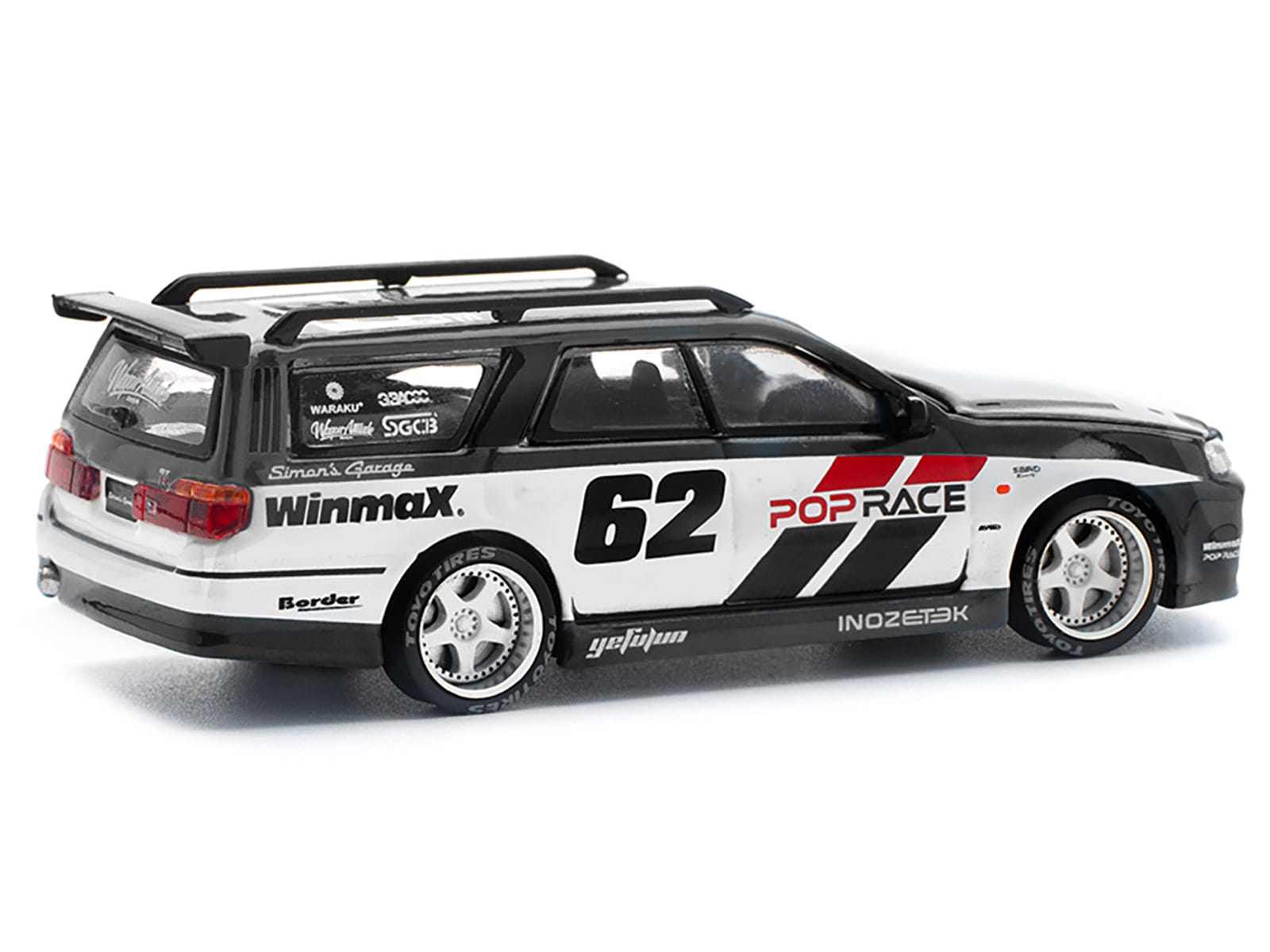 GT-R Stagea RHD (Right Hand Drive) #62 "Simon's Garage" Black with White Sides 1/64 Diecast Model Car by Pop Race
