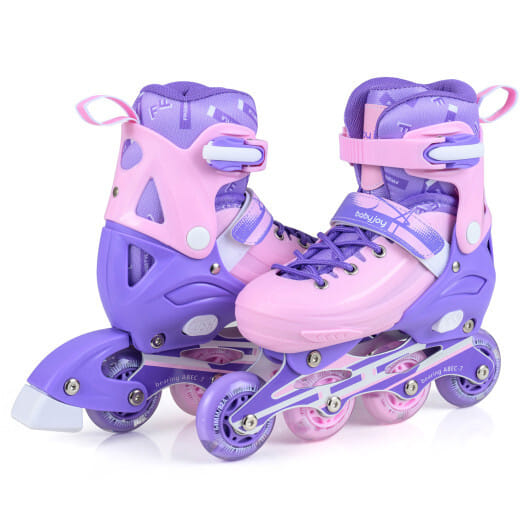 4-Size Adjustable Light-Up Inline Skates for Toddlers Ages 5-7-Purple - Color: Purple