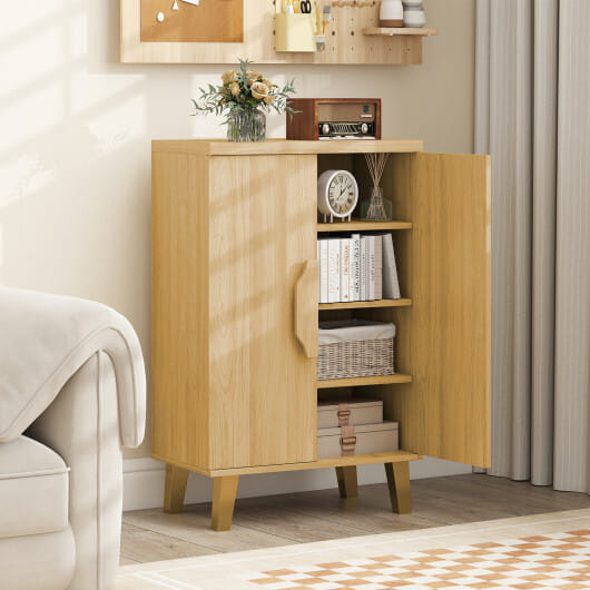 Buffet Cabinet with Double Doors and Raised Legs-Natural - Color: Natural