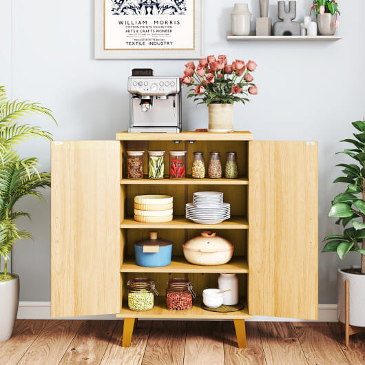 Buffet Cabinet with Double Doors and Raised Legs-Natural - Color: Natural