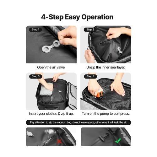 Vacuum Travel Backpack, 65L, Expandable Vacuum Seal Compression Travel Backpack with Pump, with TSA-Approved Lock, Airback Vacpack, Water-Resistant Carry-On Suitcase Luggage, for Business, Gray