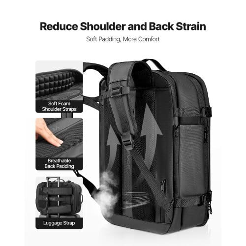 Vacuum Travel Backpack, 65L, Expandable Vacuum Seal Compression Travel Backpack with Pump, with TSA-Approved Lock, Airback Vacpack, Water-Resistant Carry-On Suitcase Luggage, for Business, Gray