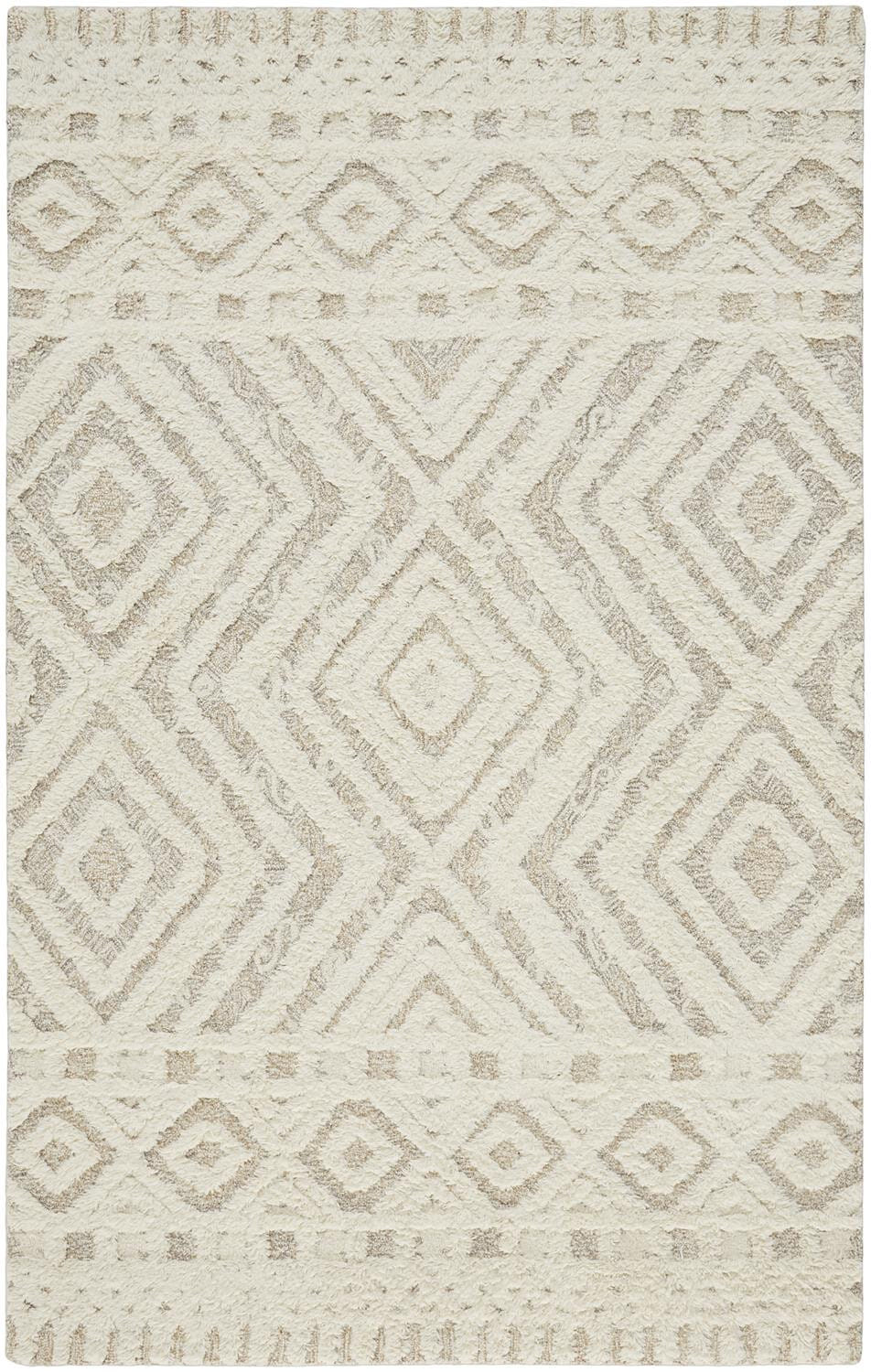 10' X 14' Ivory And Tan Wool Geometric Tufted Handmade Stain Resistant Area Rug