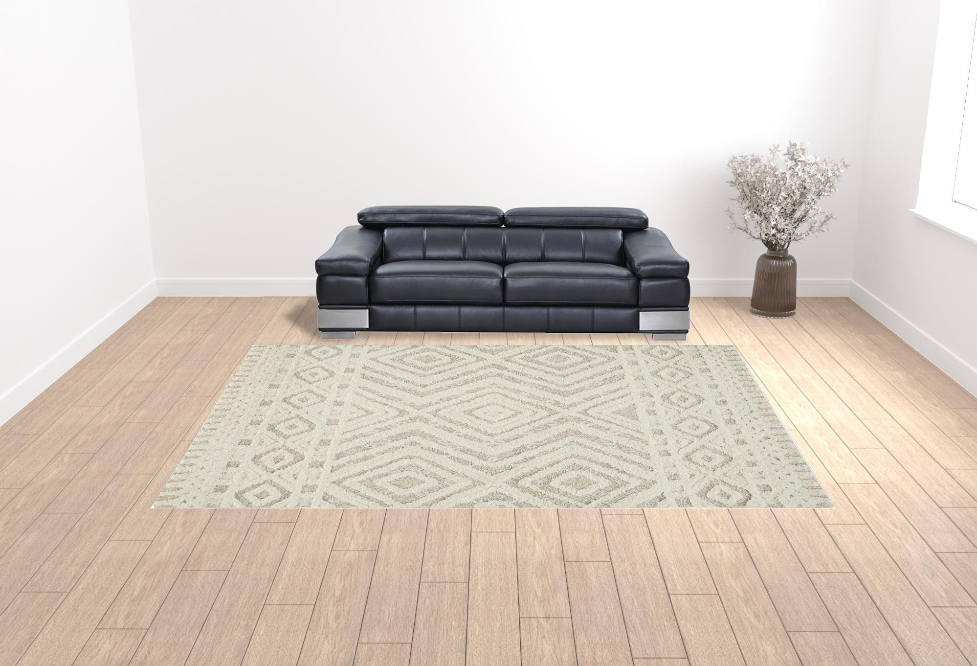10' X 14' Ivory And Tan Wool Geometric Tufted Handmade Stain Resistant Area Rug