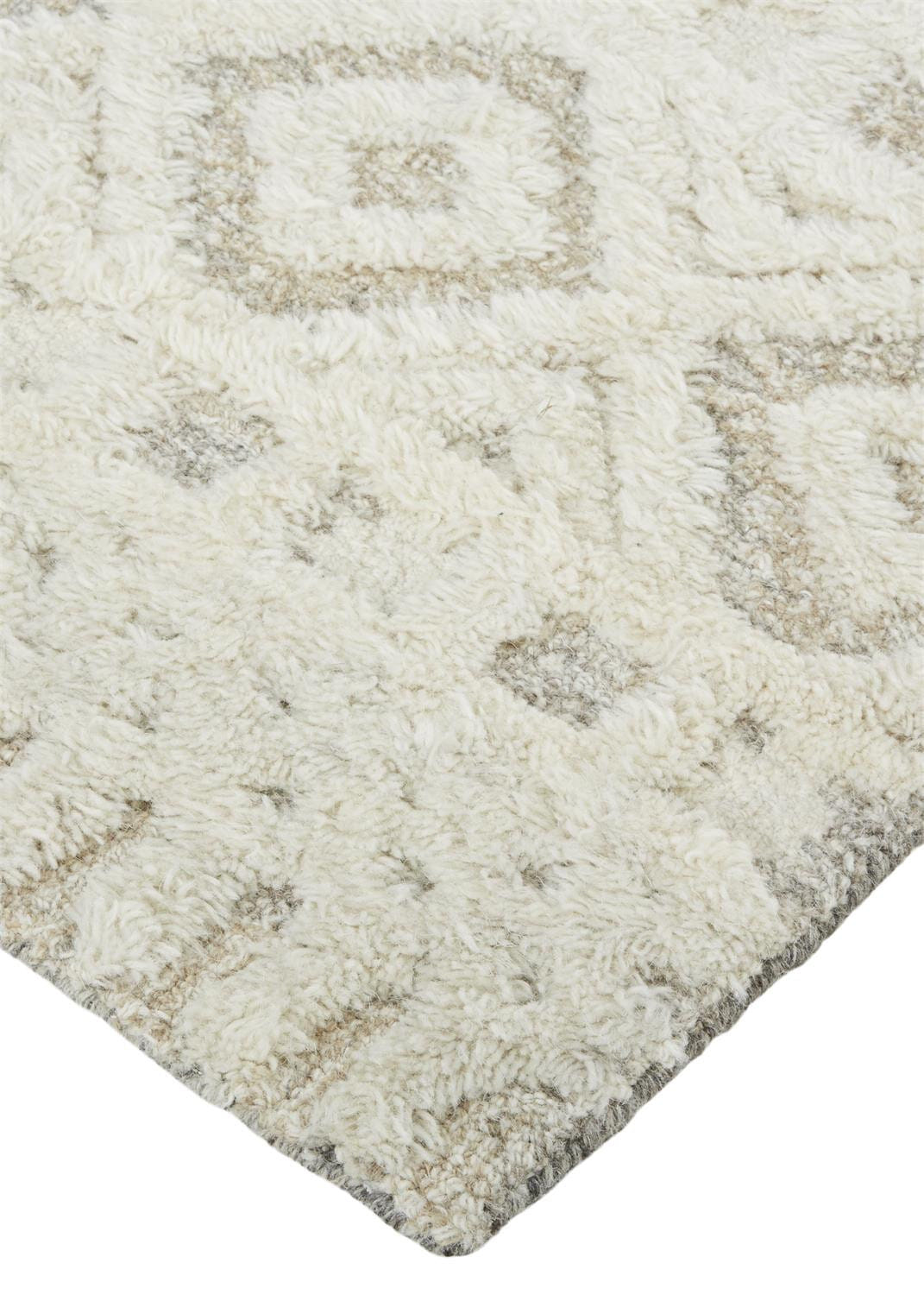 10' X 14' Ivory And Tan Wool Geometric Tufted Handmade Stain Resistant Area Rug