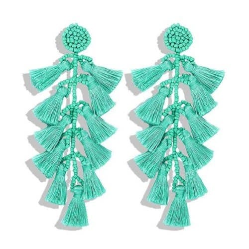 Bohemian Cotton Threads String Design Green Wholesale Boutique Earrings