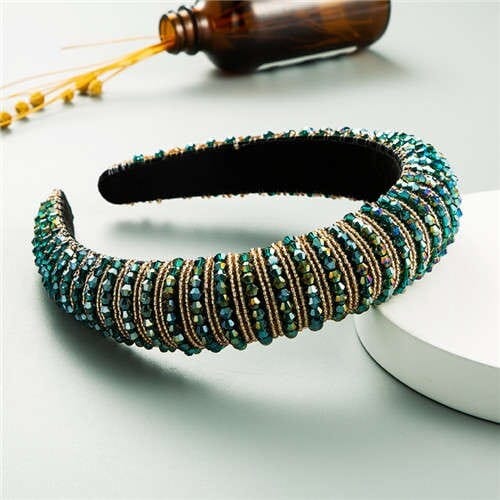 Beads Embellished High Quality Bold Korean Fashion Women Wholesale Hair Hoop - Green