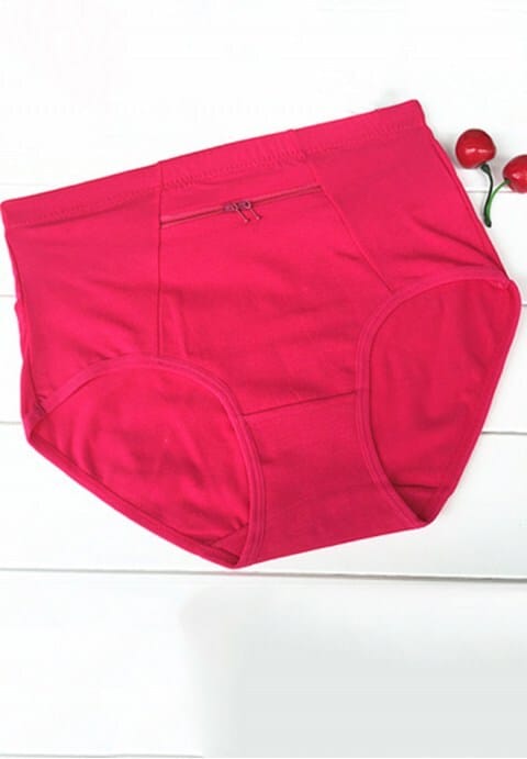 Women's Cotton High Waist Panties with Zipper Pocket