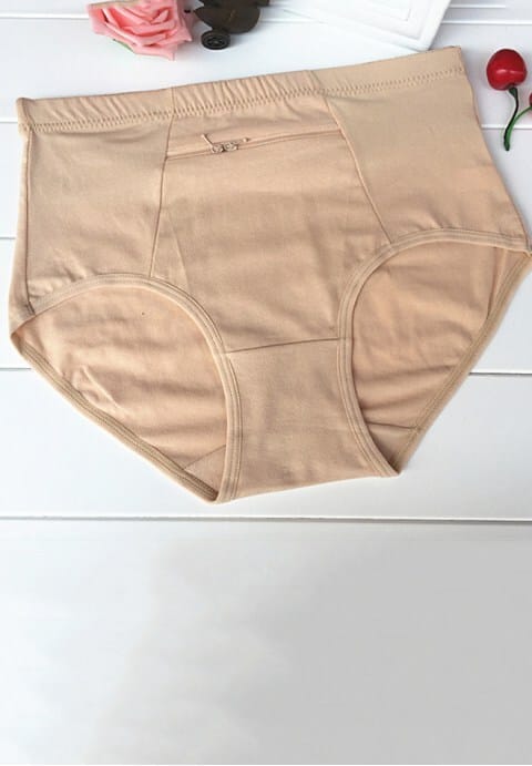 Women's Cotton High Waist Panties with Zipper Pocket