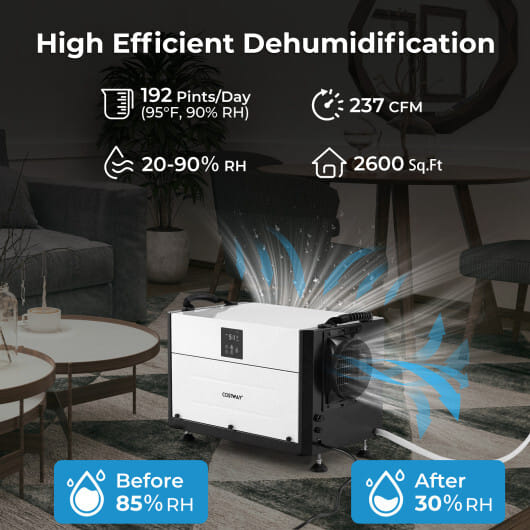 192 Pint Crawl Space Dehumidifier with 3 Modes and 24H Timer-Blue