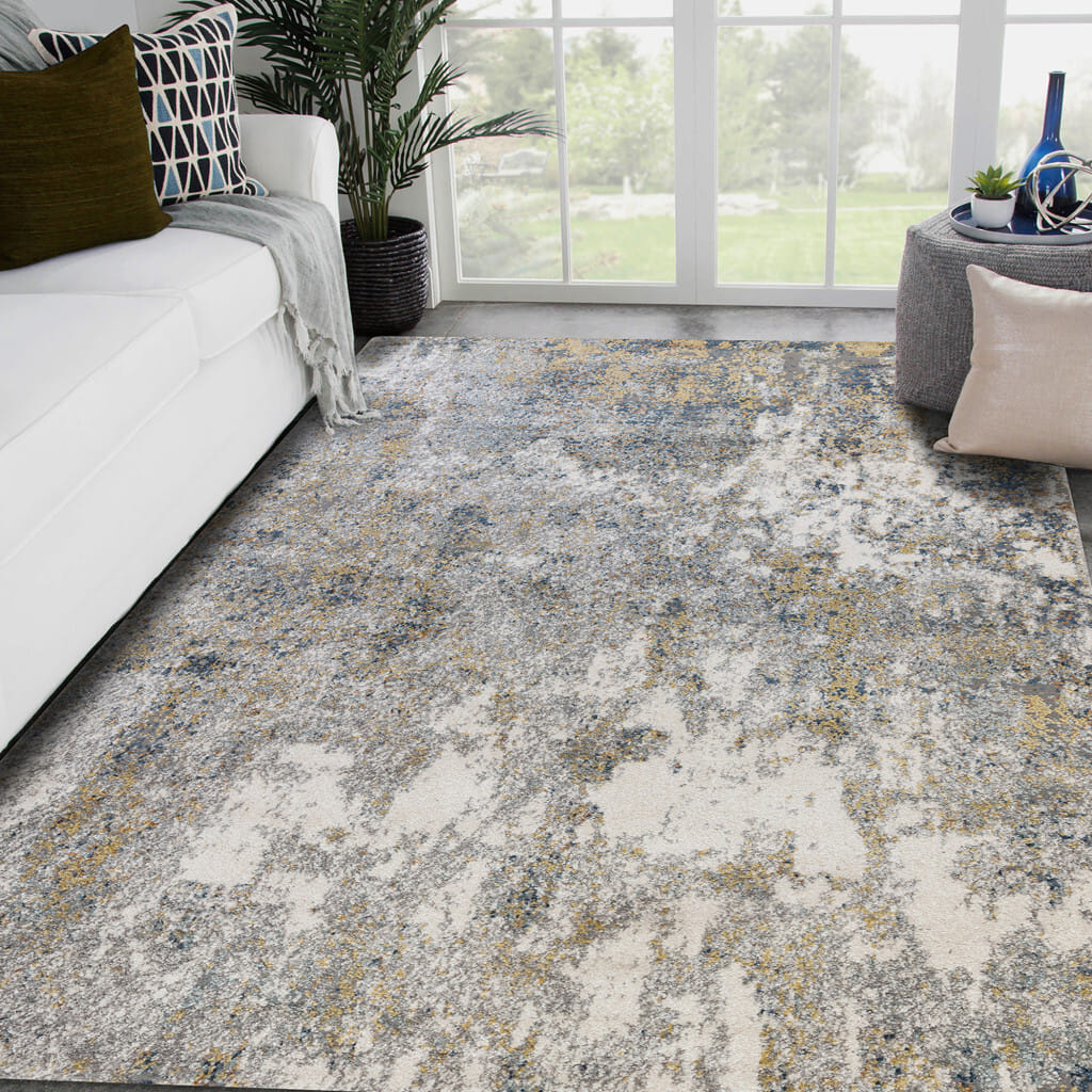 8' X 10' Ivory Blue and Yellow Abstract Power Loom Area Rug