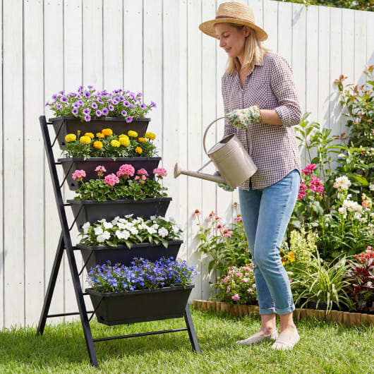 5-Tier Vertical Raised Garden Bed with Drainage Holes for Patio - Color: Black