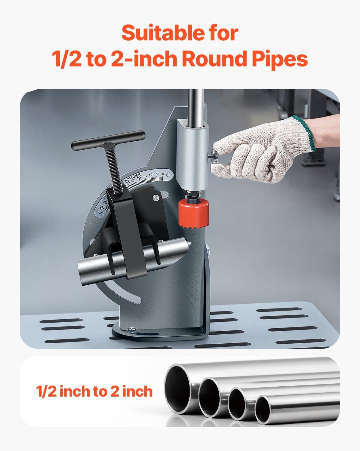 Pipe Notcher, 1/2 to 2-inch Tubing Notcher with 0 to 60?° Adjustable Angle, Pipe and Tube Notching Tool for Repair Shops, Home Projects, Metalworking