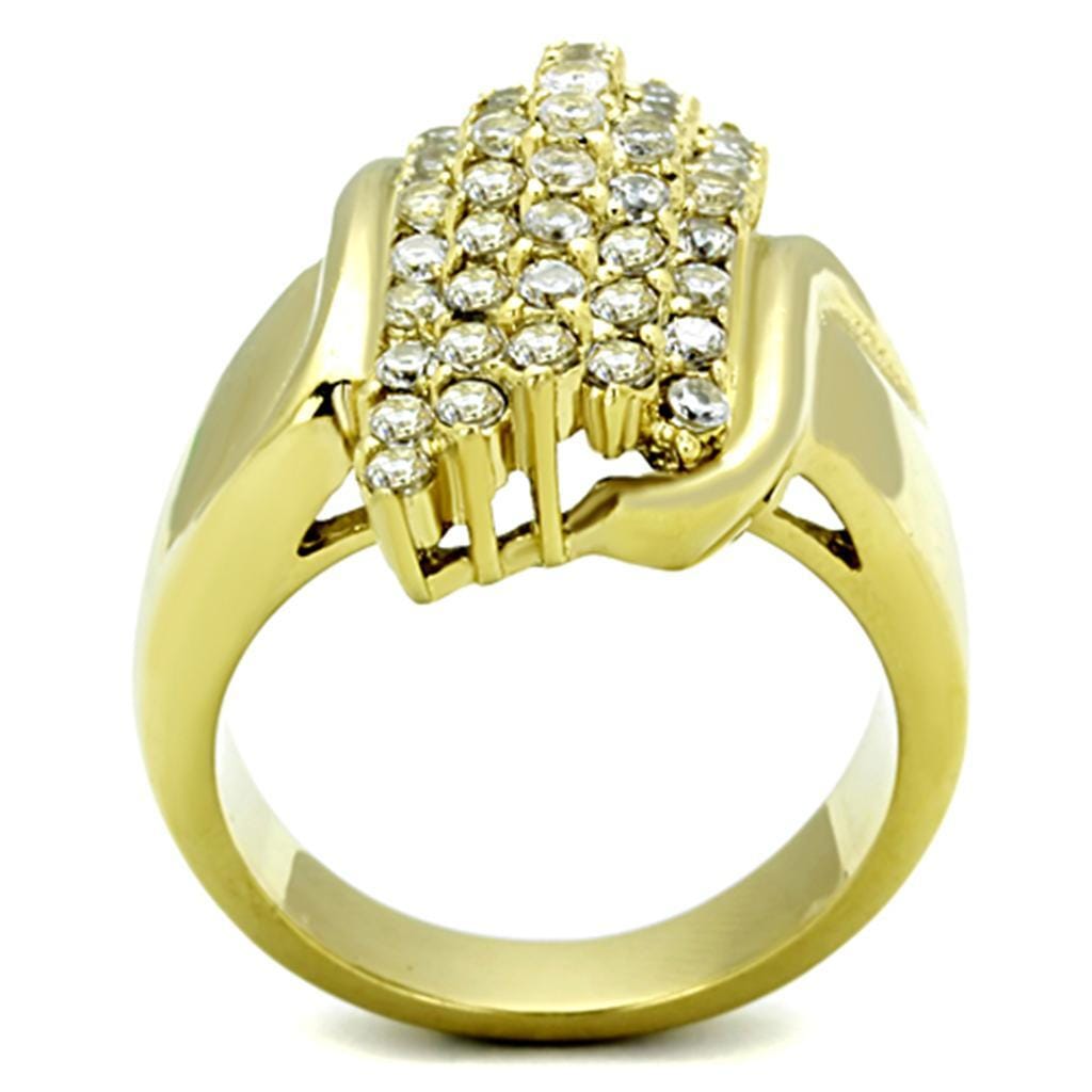 TK1554 - IP Gold(Ion Plating) Stainless Steel Ring with AAA Grade CZ in Clear