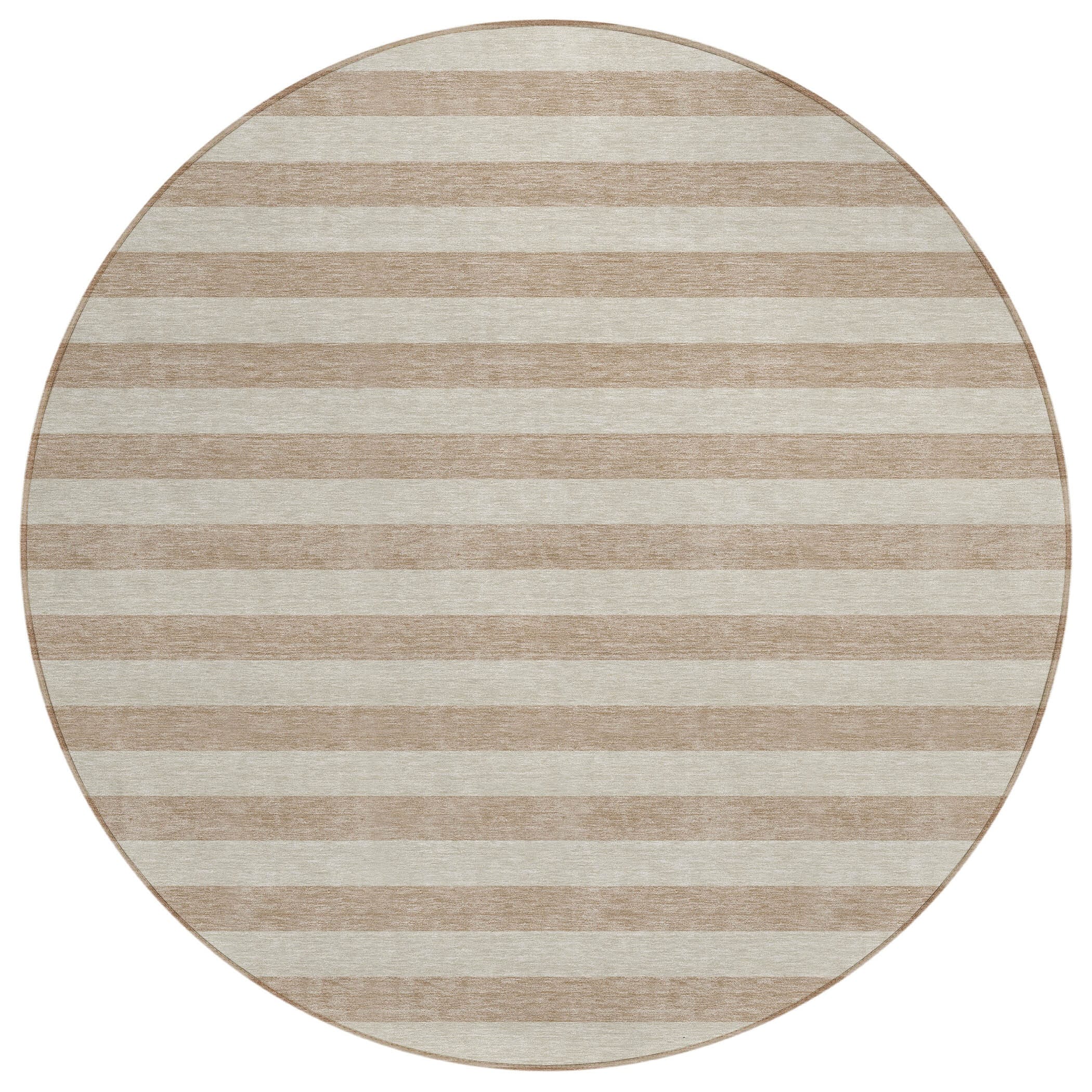 8' Round Beige Round Striped Washable Non Skid Indoor Outdoor Area Rug