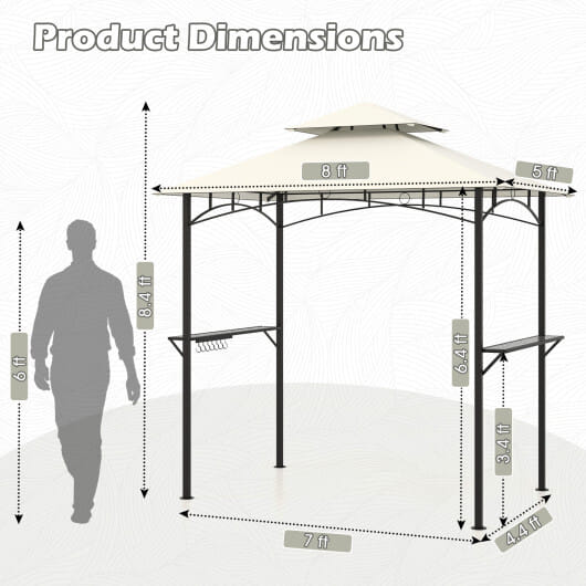 Outdoor Double-Tiered Grill Gazebo Canopy with 2 Shelves and 7 Hooks-Beige - Color: Beige