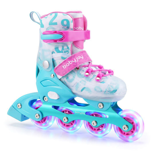 4-Size Adjustable Kids Inline Skates for Beginners Ages 5-7-Blue and Pink