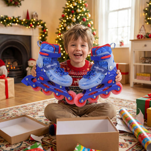 4-Size Adjustable Kids Inline Skates for Beginners Ages 5-7-Blue and Pink