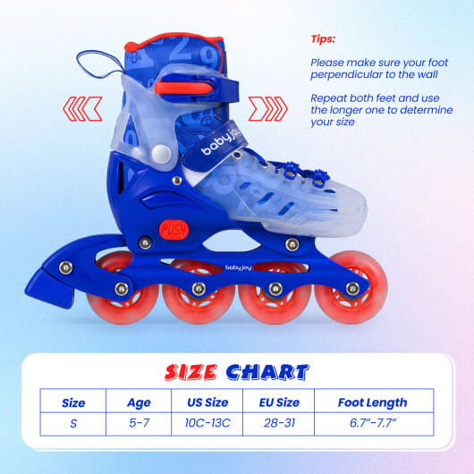 4-Size Adjustable Kids Inline Skates for Beginners Ages 5-7-Blue and Pink