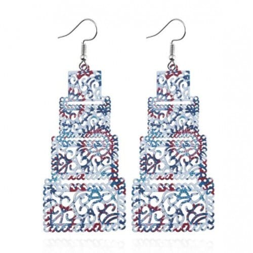 Hollow Floral Printing Multistory Chunky High Fashion Statement Earrings