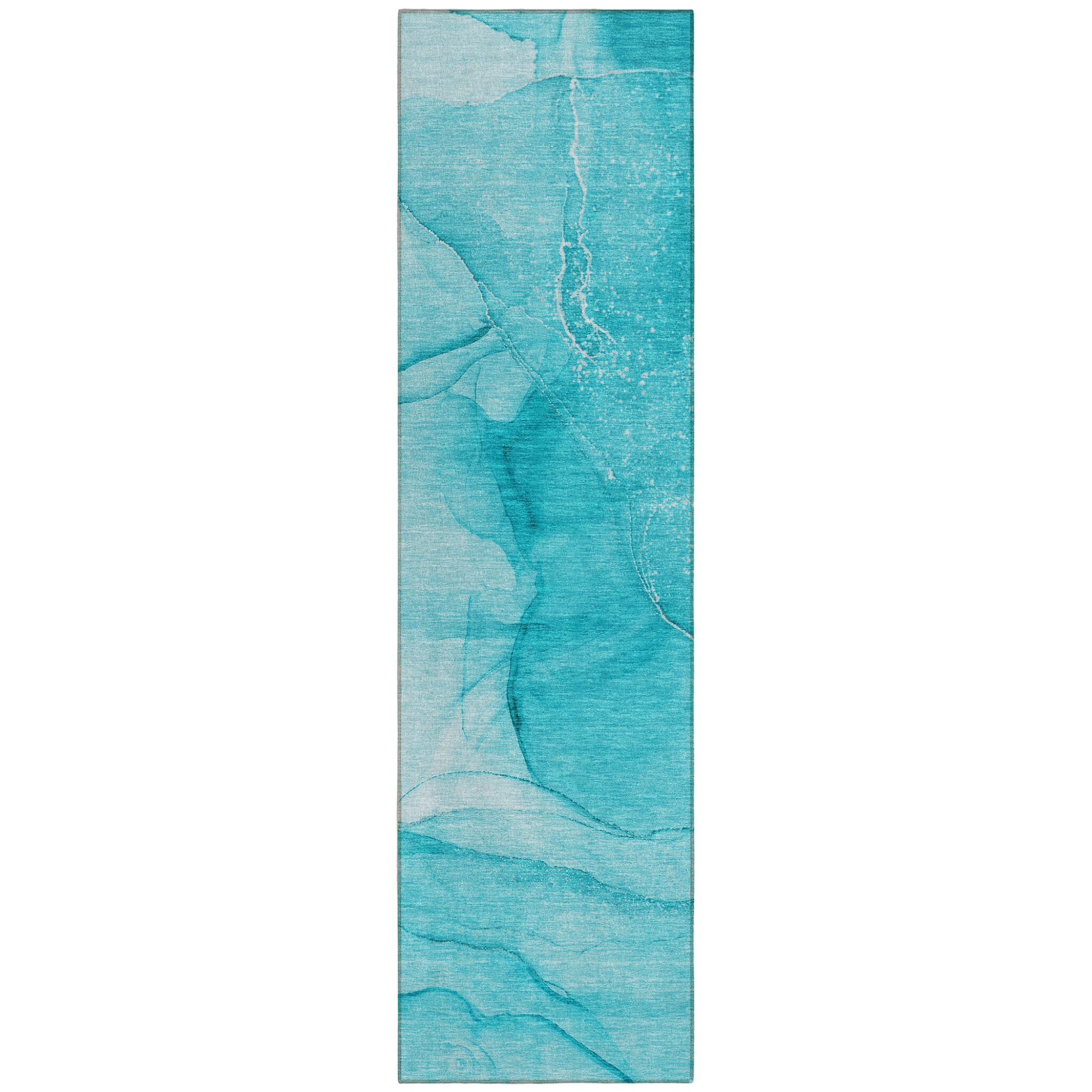 8' Runner Teal Abstract Washable Non Skid Indoor Outdoor Runner Rug