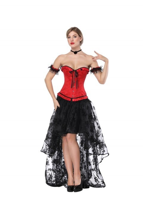 Sexy Red Sweetheart Overbust Corset And High Low Skirt