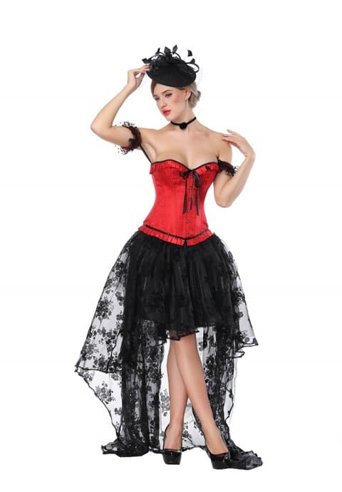 Sexy Red Sweetheart Overbust Corset And High Low Skirt