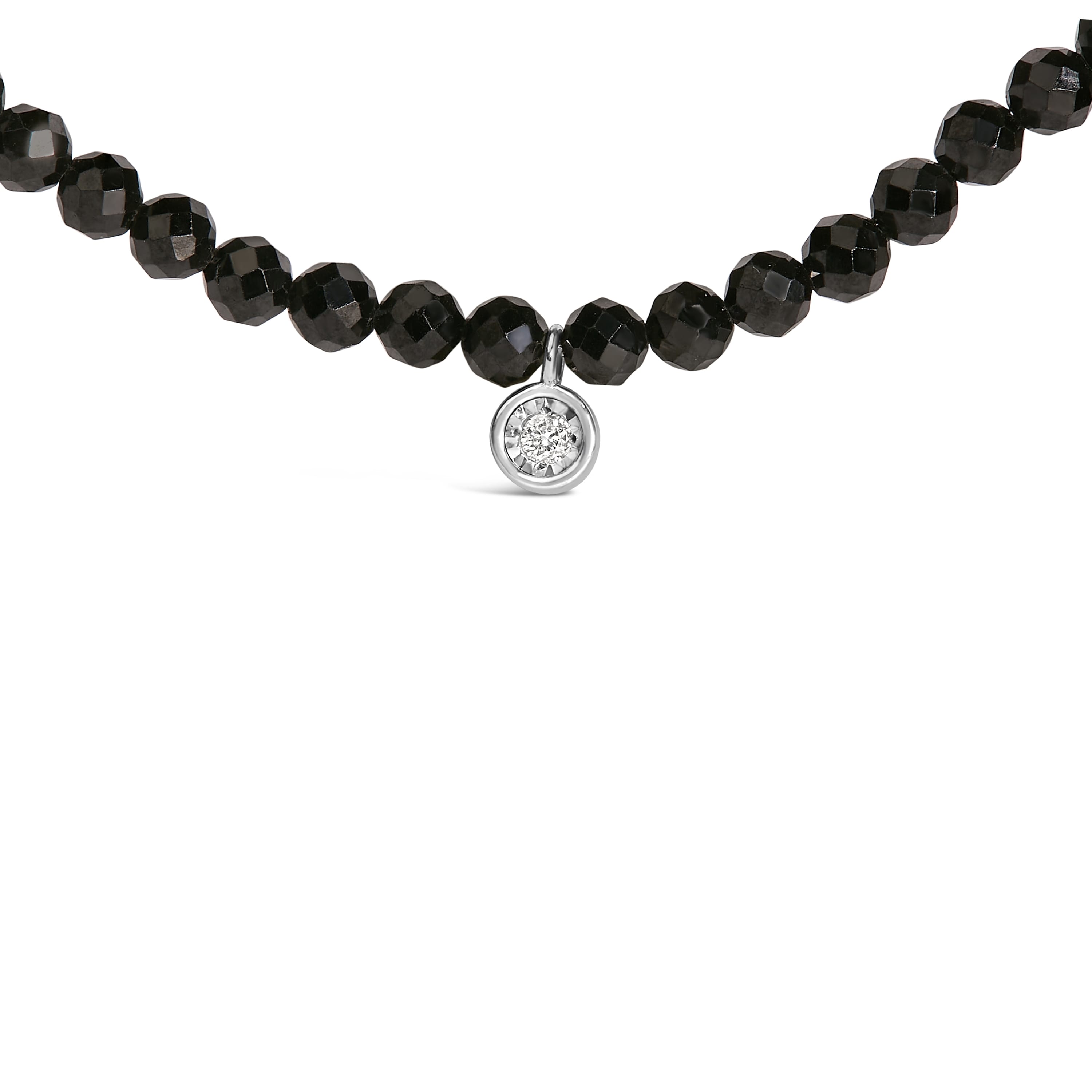 Sterling Silver Diamond Accent Black Spinel Bead Station Necklace