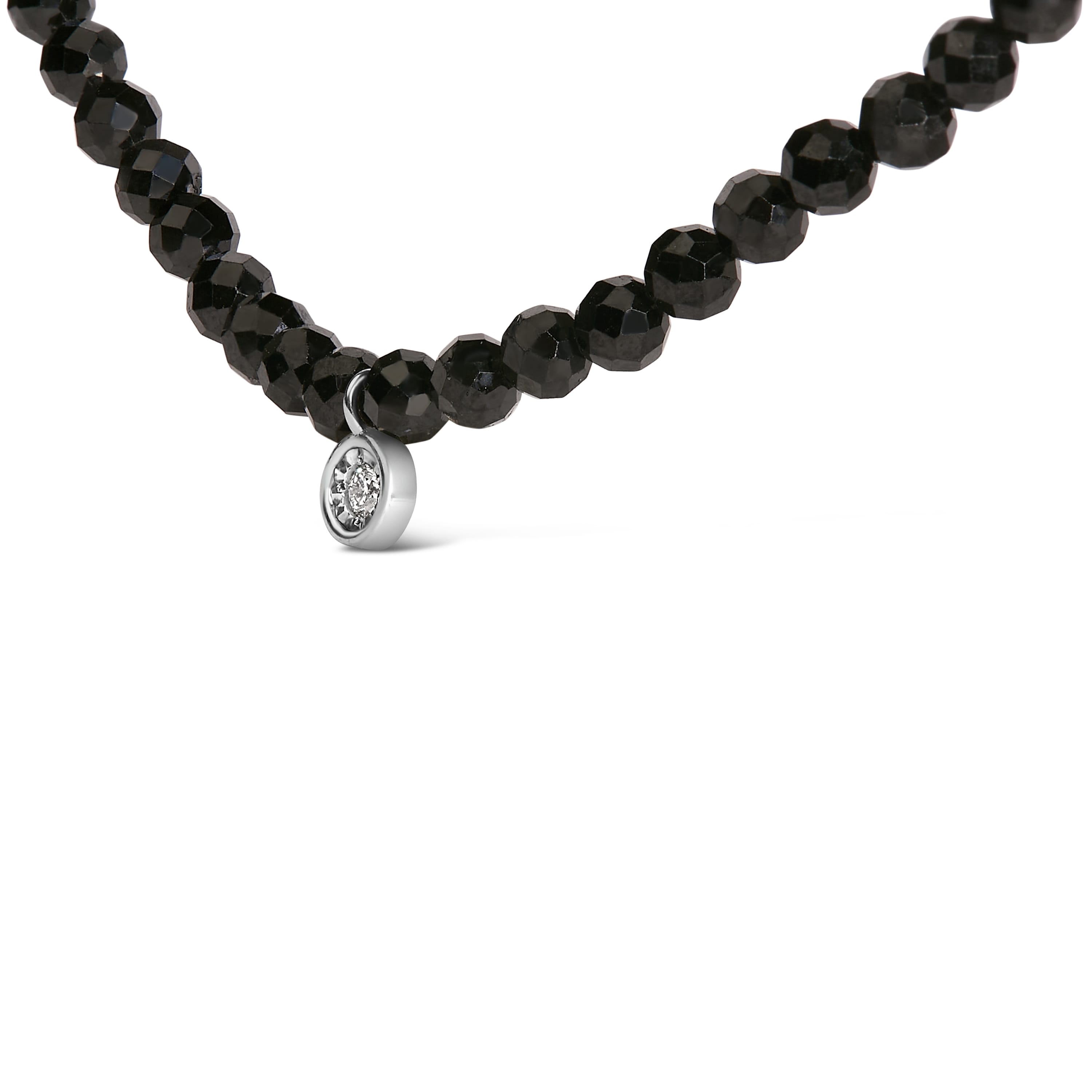 Sterling Silver Diamond Accent Black Spinel Bead Station Necklace