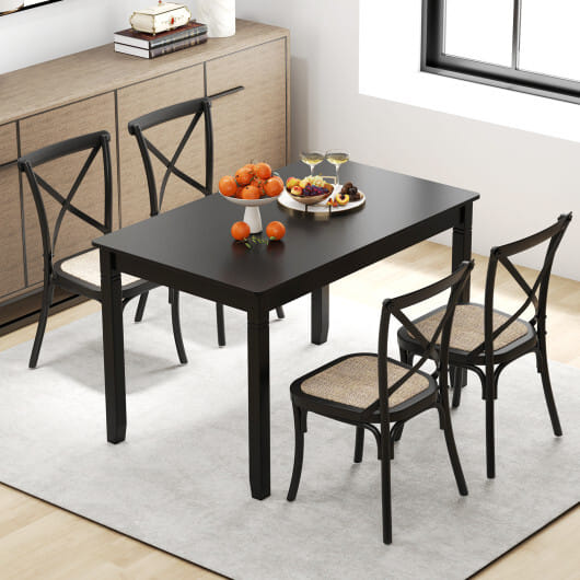 48-Inch Wooden Dining Table for 4 People Rectangular Kitchen Table with Rubber Wood Legs-Black - Color: Black