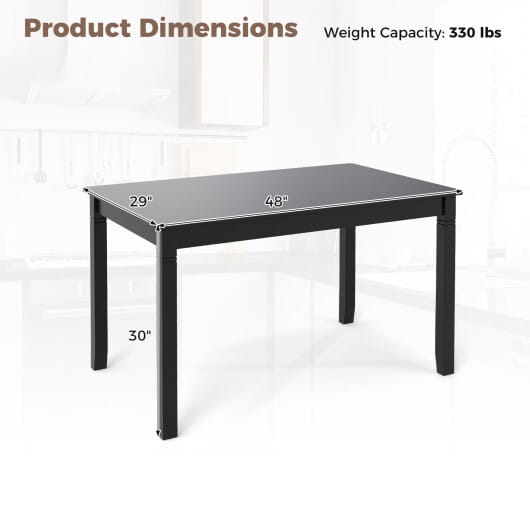 48-Inch Wooden Dining Table for 4 People Rectangular Kitchen Table with Rubber Wood Legs-Black - Color: Black