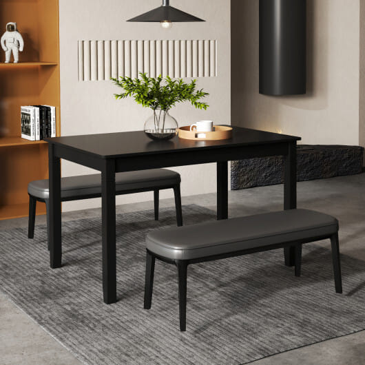 48-Inch Wooden Dining Table for 4 People Rectangular Kitchen Table with Rubber Wood Legs-Black - Color: Black