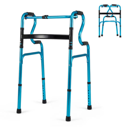One-Button Folding Aluminum Walking Frame Walker Folding Walker for Seniors and Limited Mobility Users-Navy - Color: Navy