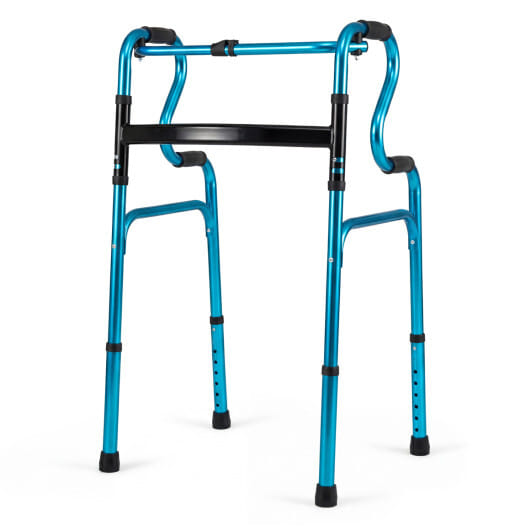 One-Button Folding Aluminum Walking Frame Walker Folding Walker for Seniors and Limited Mobility Users-Navy - Color: Navy