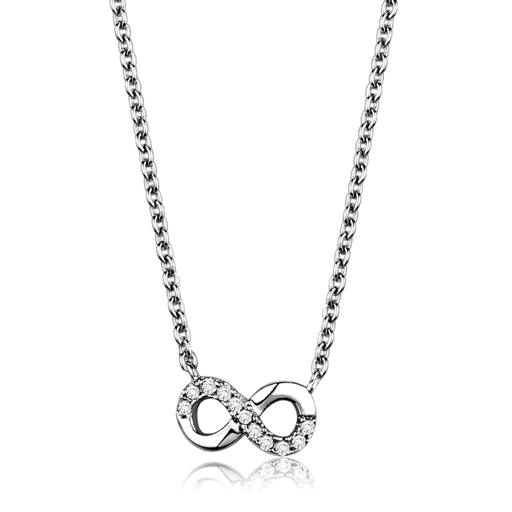 3W1022 - Rhodium Brass Chain Pendant with AAA Grade CZ in Clear