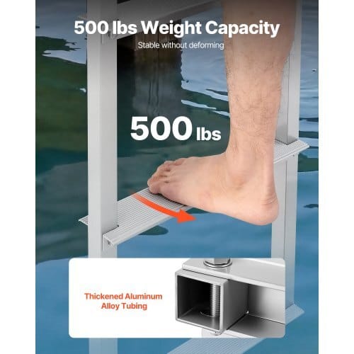 Removable Dock Ladder, 4 Steps, Aluminum Alloy Pontoon Boat Swim Ladder, with Non-Slip Wide Steps, 500 lbs Weight Capacity, Quick Release Design, for Lake Swimming, Pool, Boat, Marine Boarding